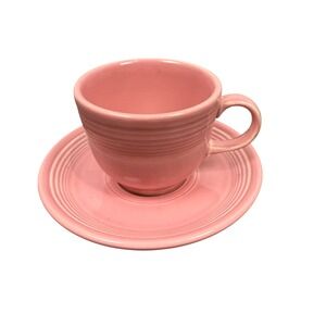 Fiesta Homer Laughlin Pink Ceramic Coffee Cup and Saucer Set Lead Free